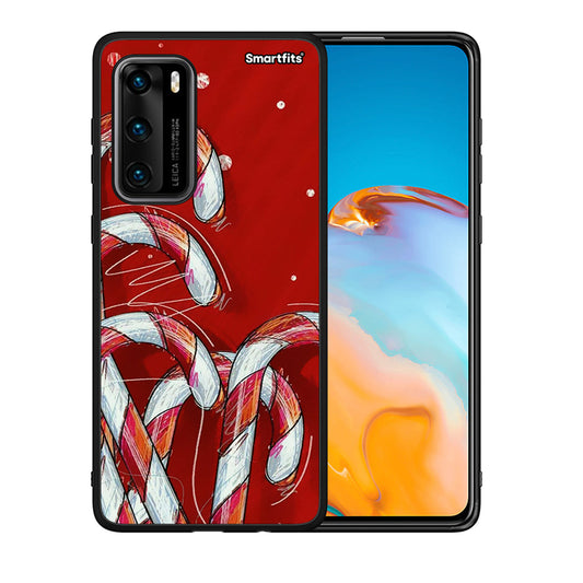 Θήκη Huawei P40 Candy Cane από τη Smartfits με σχέδιο στο πίσω μέρος και μαύρο περίβλημα | Huawei P40 Candy Cane case with colorful back and black bezels