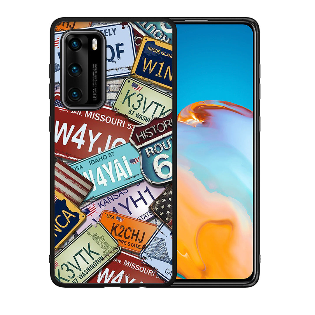 Θήκη Huawei P40 Car Plates από τη Smartfits με σχέδιο στο πίσω μέρος και μαύρο περίβλημα | Huawei P40 Car Plates case with colorful back and black bezels