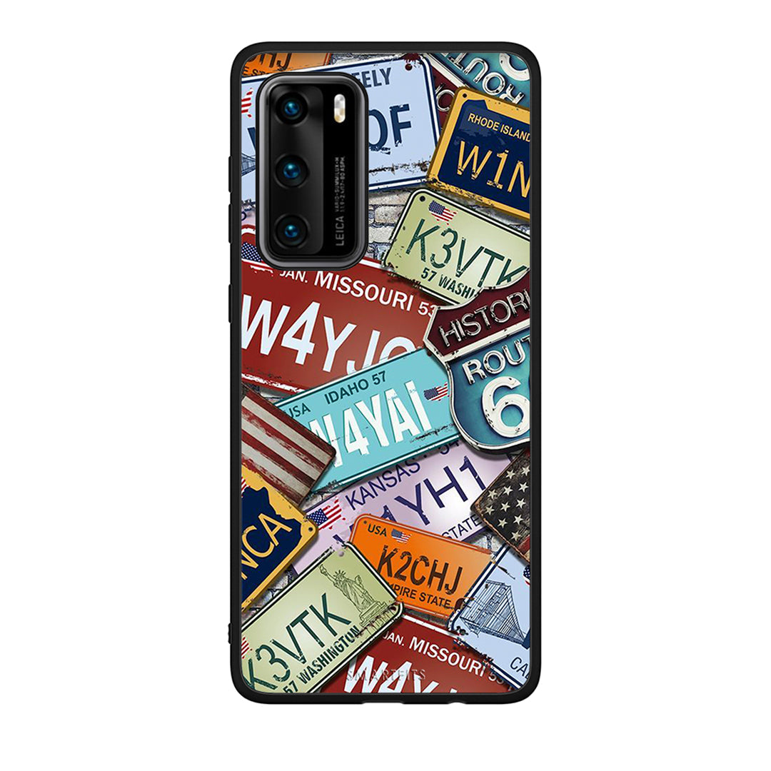 Huawei P40 Car Plates θήκη από τη Smartfits με σχέδιο στο πίσω μέρος και μαύρο περίβλημα | Smartphone case with colorful back and black bezels by Smartfits