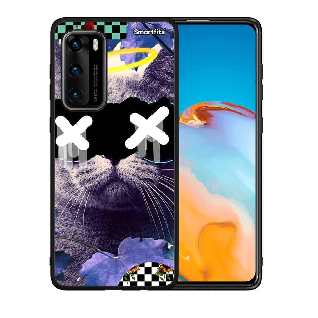 Θήκη Huawei P40 Cat Collage από τη Smartfits με σχέδιο στο πίσω μέρος και μαύρο περίβλημα | Huawei P40 Cat Collage case with colorful back and black bezels