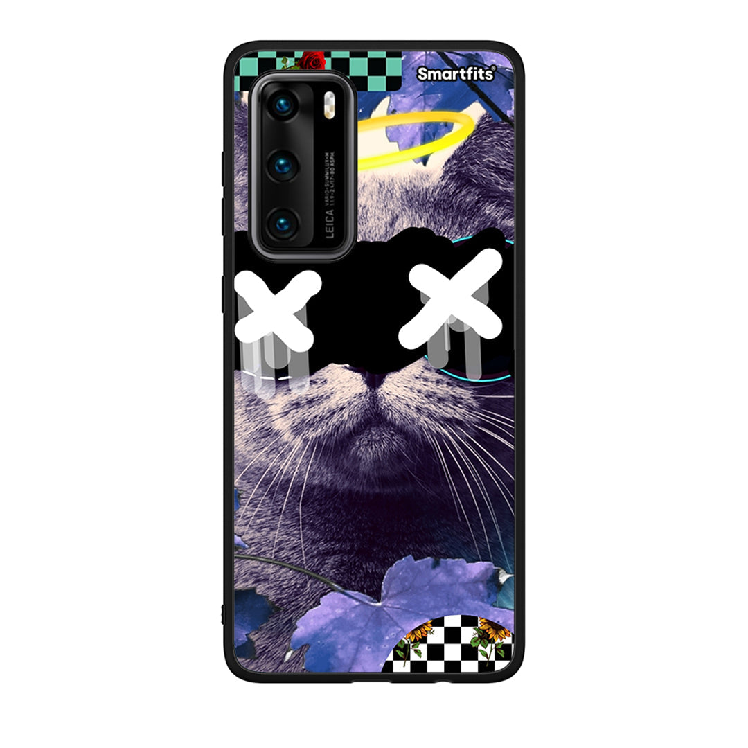Huawei P40 Cat Collage θήκη από τη Smartfits με σχέδιο στο πίσω μέρος και μαύρο περίβλημα | Smartphone case with colorful back and black bezels by Smartfits