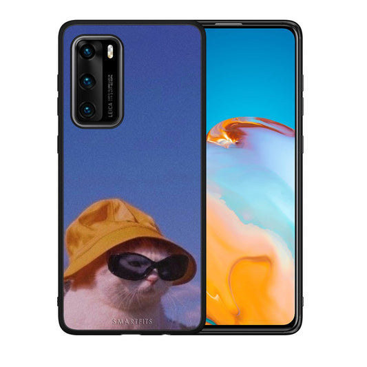 Θήκη Huawei P40 Cat Diva από τη Smartfits με σχέδιο στο πίσω μέρος και μαύρο περίβλημα | Huawei P40 Cat Diva case with colorful back and black bezels