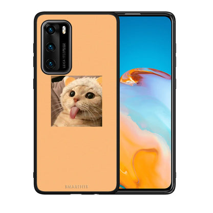 Θήκη Huawei P40 Cat Tongue από τη Smartfits με σχέδιο στο πίσω μέρος και μαύρο περίβλημα | Huawei P40 Cat Tongue case with colorful back and black bezels