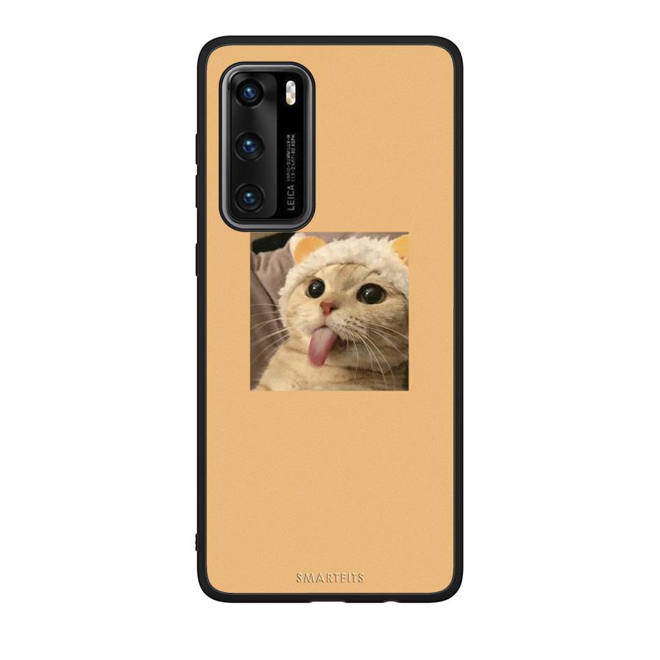 Huawei P40 Cat Tongue θήκη από τη Smartfits με σχέδιο στο πίσω μέρος και μαύρο περίβλημα | Smartphone case with colorful back and black bezels by Smartfits