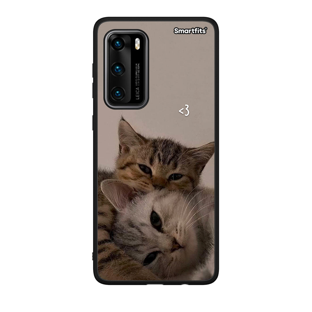 Huawei P40 Cats In Love Θήκη από τη Smartfits με σχέδιο στο πίσω μέρος και μαύρο περίβλημα | Smartphone case with colorful back and black bezels by Smartfits
