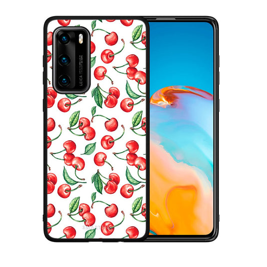 Θήκη Huawei P40 Cherry Summer από τη Smartfits με σχέδιο στο πίσω μέρος και μαύρο περίβλημα | Huawei P40 Cherry Summer case with colorful back and black bezels