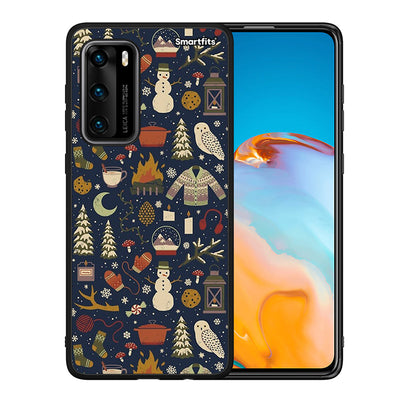 Θήκη Huawei P40 Christmas Elements από τη Smartfits με σχέδιο στο πίσω μέρος και μαύρο περίβλημα | Huawei P40 Christmas Elements case with colorful back and black bezels