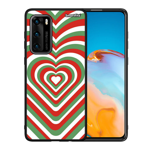 Θήκη Huawei P40 Christmas Hearts από τη Smartfits με σχέδιο στο πίσω μέρος και μαύρο περίβλημα | Huawei P40 Christmas Hearts case with colorful back and black bezels