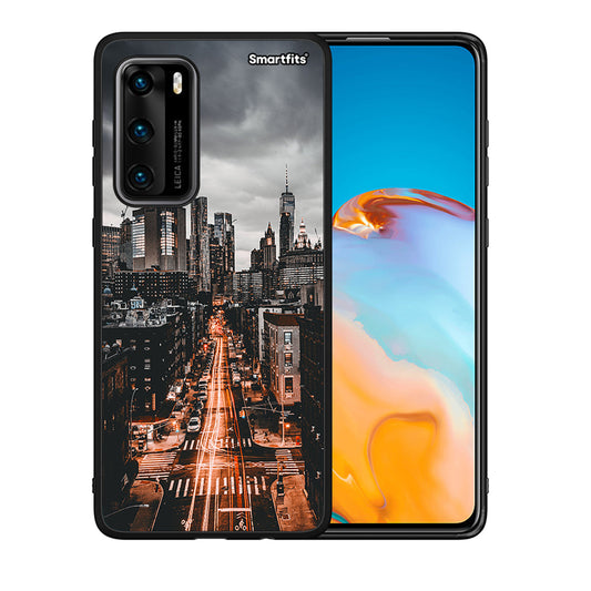 Θήκη Huawei P40 City Lights από τη Smartfits με σχέδιο στο πίσω μέρος και μαύρο περίβλημα | Huawei P40 City Lights case with colorful back and black bezels