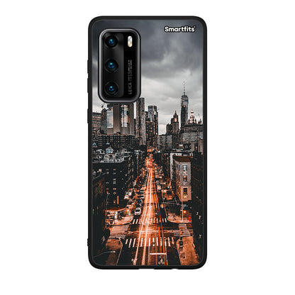 Huawei P40 City Lights θήκη από τη Smartfits με σχέδιο στο πίσω μέρος και μαύρο περίβλημα | Smartphone case with colorful back and black bezels by Smartfits