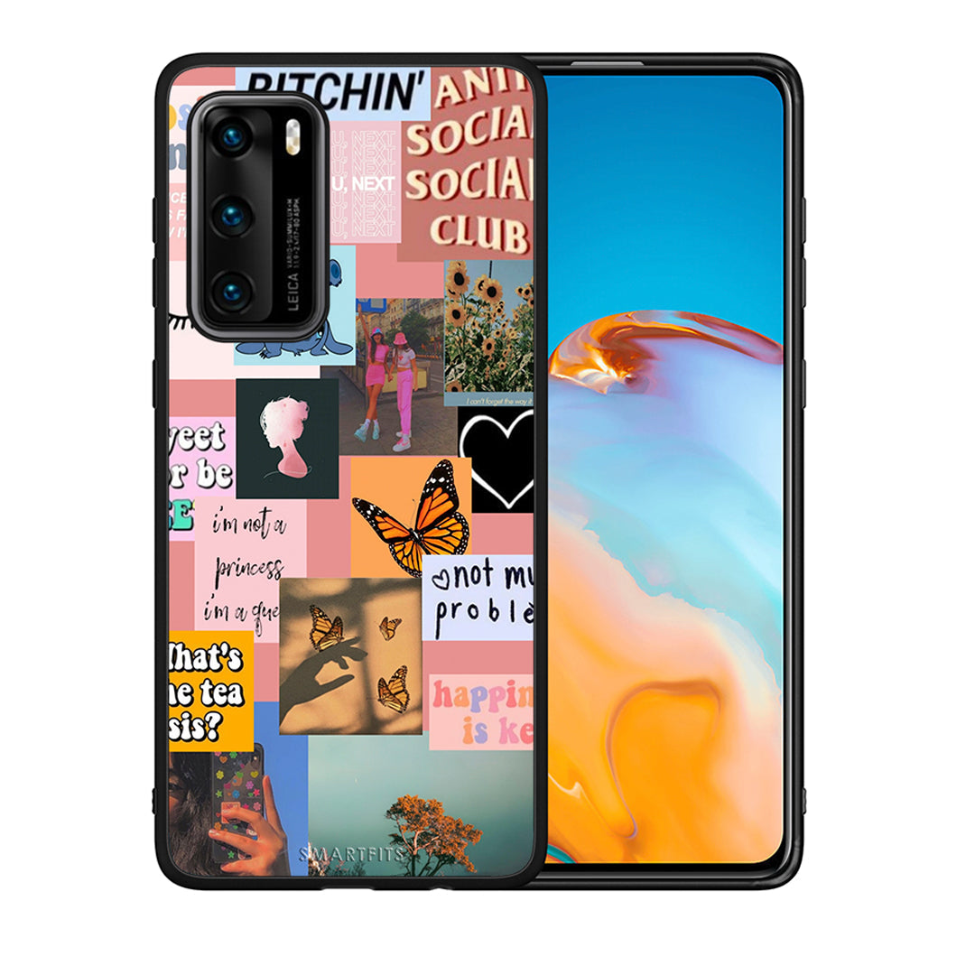 Θήκη Αγίου Βαλεντίνου Huawei P40 Collage Bitchin από τη Smartfits με σχέδιο στο πίσω μέρος και μαύρο περίβλημα | Huawei P40 Collage Bitchin case with colorful back and black bezels
