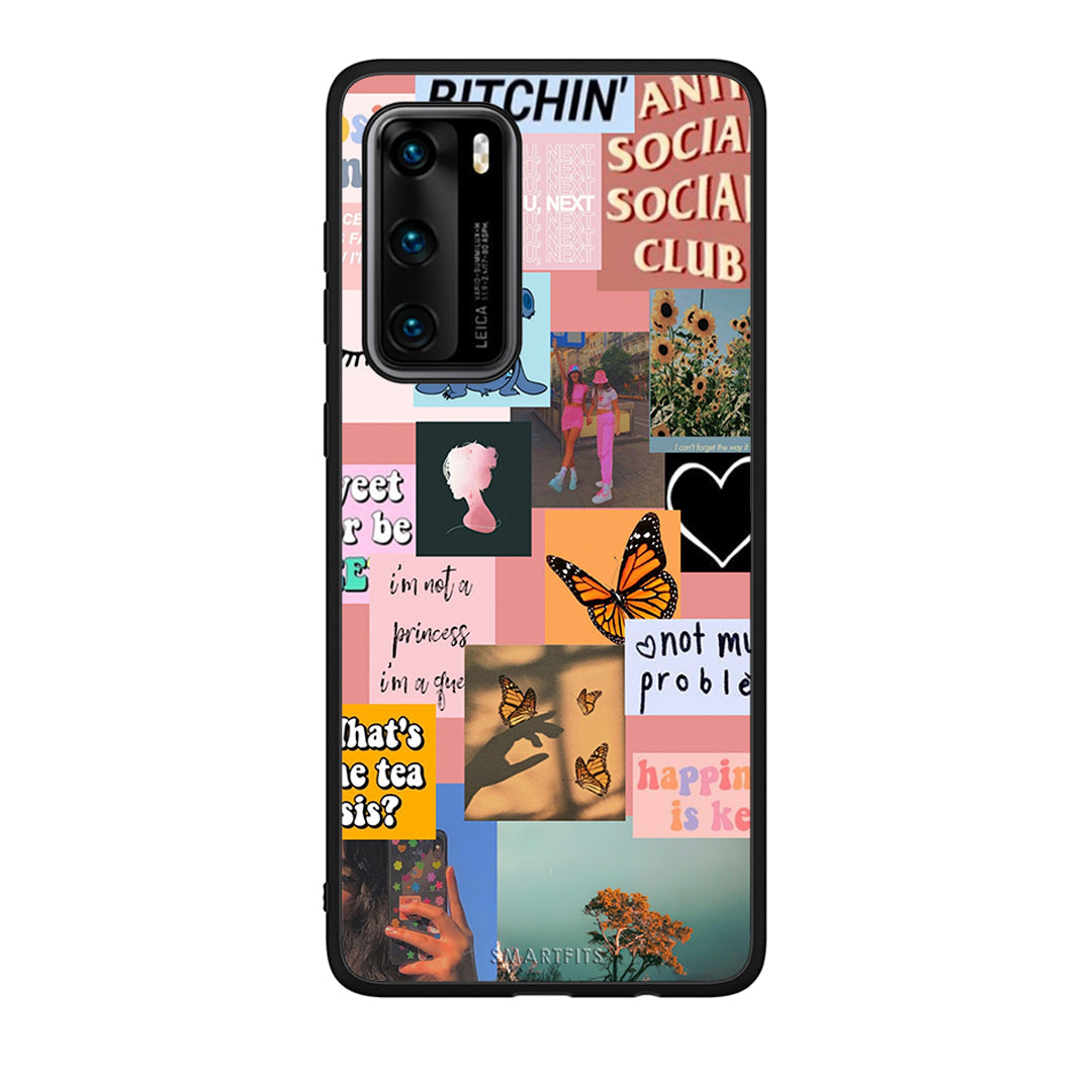 Huawei P40 Collage Bitchin Θήκη Αγίου Βαλεντίνου από τη Smartfits με σχέδιο στο πίσω μέρος και μαύρο περίβλημα | Smartphone case with colorful back and black bezels by Smartfits