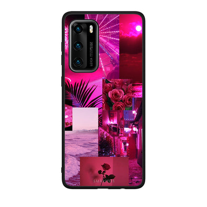 Huawei P40 Collage Red Roses Θήκη Αγίου Βαλεντίνου από τη Smartfits με σχέδιο στο πίσω μέρος και μαύρο περίβλημα | Smartphone case with colorful back and black bezels by Smartfits