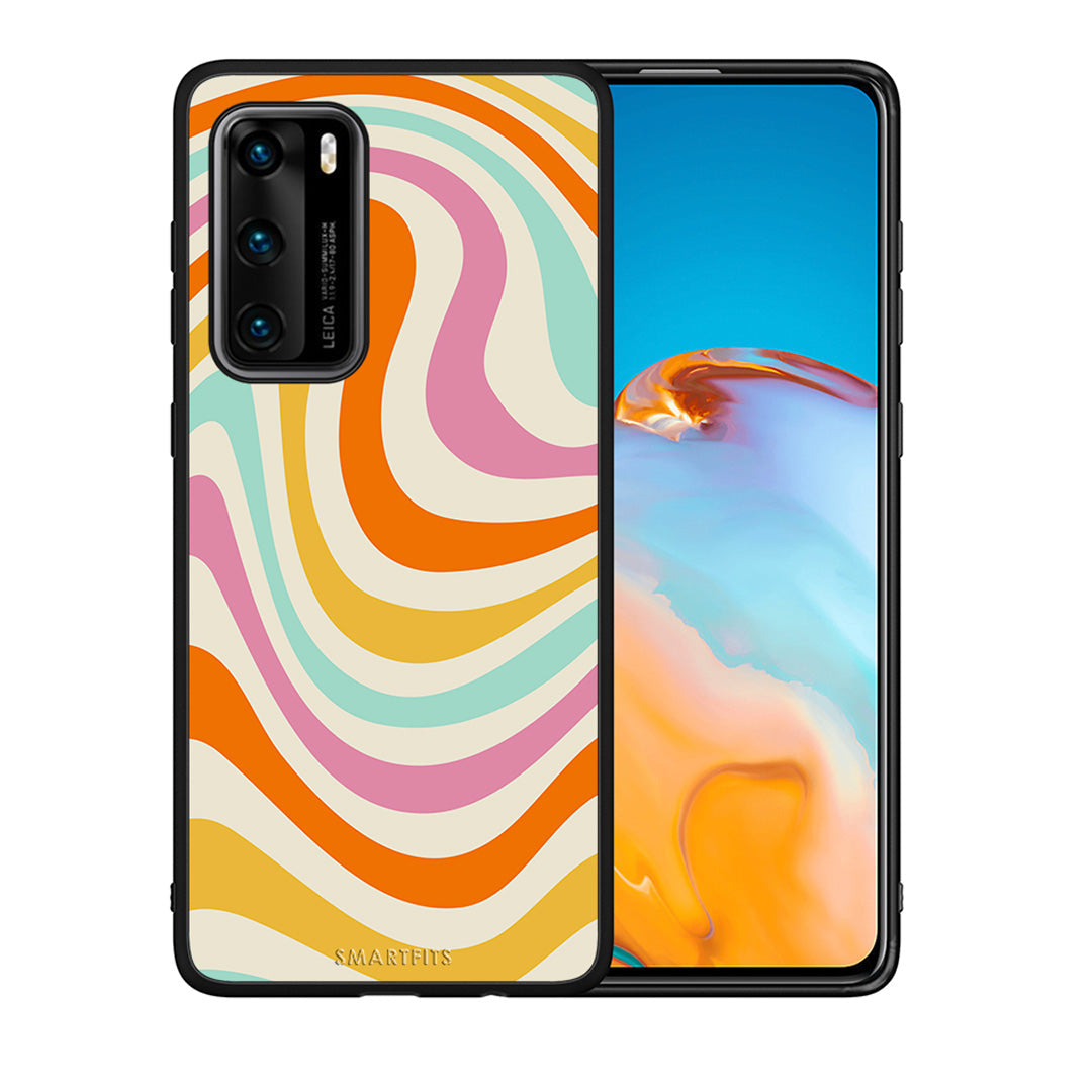 Θήκη Huawei P40 Colourful Waves από τη Smartfits με σχέδιο στο πίσω μέρος και μαύρο περίβλημα | Huawei P40 Colourful Waves case with colorful back and black bezels