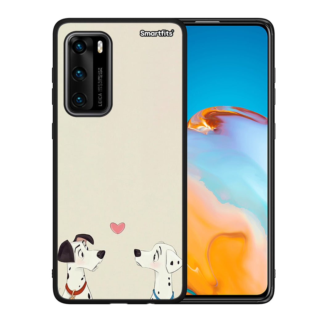 Θήκη Huawei P40 Dalmatians Love από τη Smartfits με σχέδιο στο πίσω μέρος και μαύρο περίβλημα | Huawei P40 Dalmatians Love case with colorful back and black bezels