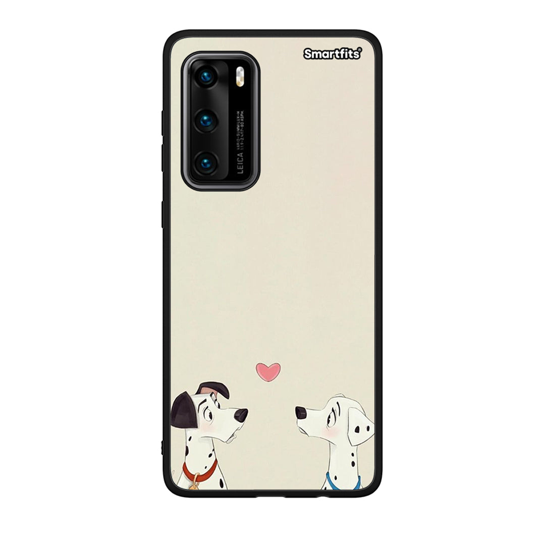 Huawei P40 Dalmatians Love θήκη από τη Smartfits με σχέδιο στο πίσω μέρος και μαύρο περίβλημα | Smartphone case with colorful back and black bezels by Smartfits