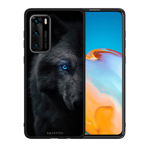 Θήκη Huawei P40 Dark Wolf από τη Smartfits με σχέδιο στο πίσω μέρος και μαύρο περίβλημα | Huawei P40 Dark Wolf case with colorful back and black bezels