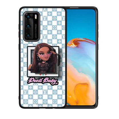 Θήκη Αγίου Βαλεντίνου Huawei P40 Devil Baby από τη Smartfits με σχέδιο στο πίσω μέρος και μαύρο περίβλημα | Huawei P40 Devil Baby case with colorful back and black bezels