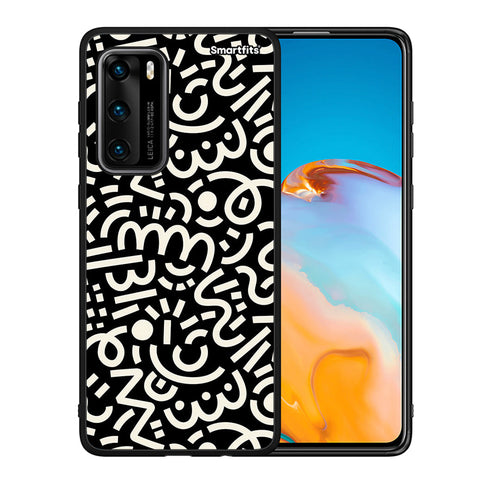 Θήκη Huawei P40 Doodle Art από τη Smartfits με σχέδιο στο πίσω μέρος και μαύρο περίβλημα | Huawei P40 Doodle Art case with colorful back and black bezels