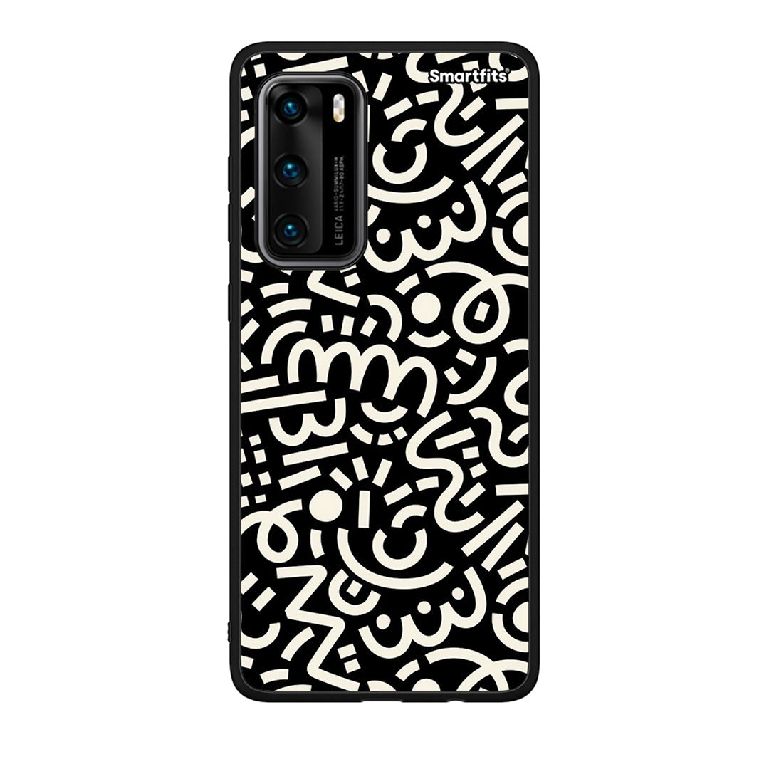 Huawei P40 Doodle Art Θήκη από τη Smartfits με σχέδιο στο πίσω μέρος και μαύρο περίβλημα | Smartphone case with colorful back and black bezels by Smartfits