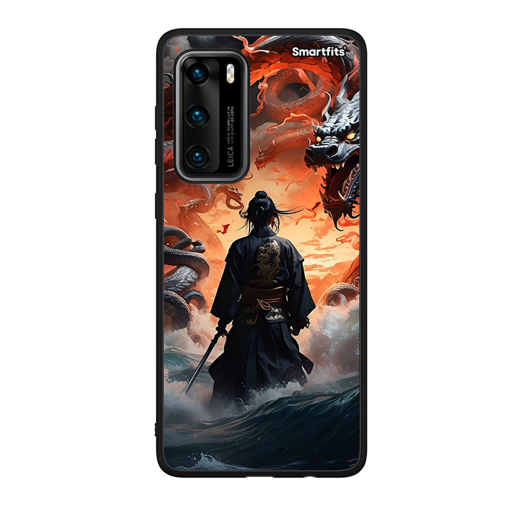 Huawei P40 Dragons Fight θήκη από τη Smartfits με σχέδιο στο πίσω μέρος και μαύρο περίβλημα | Smartphone case with colorful back and black bezels by Smartfits