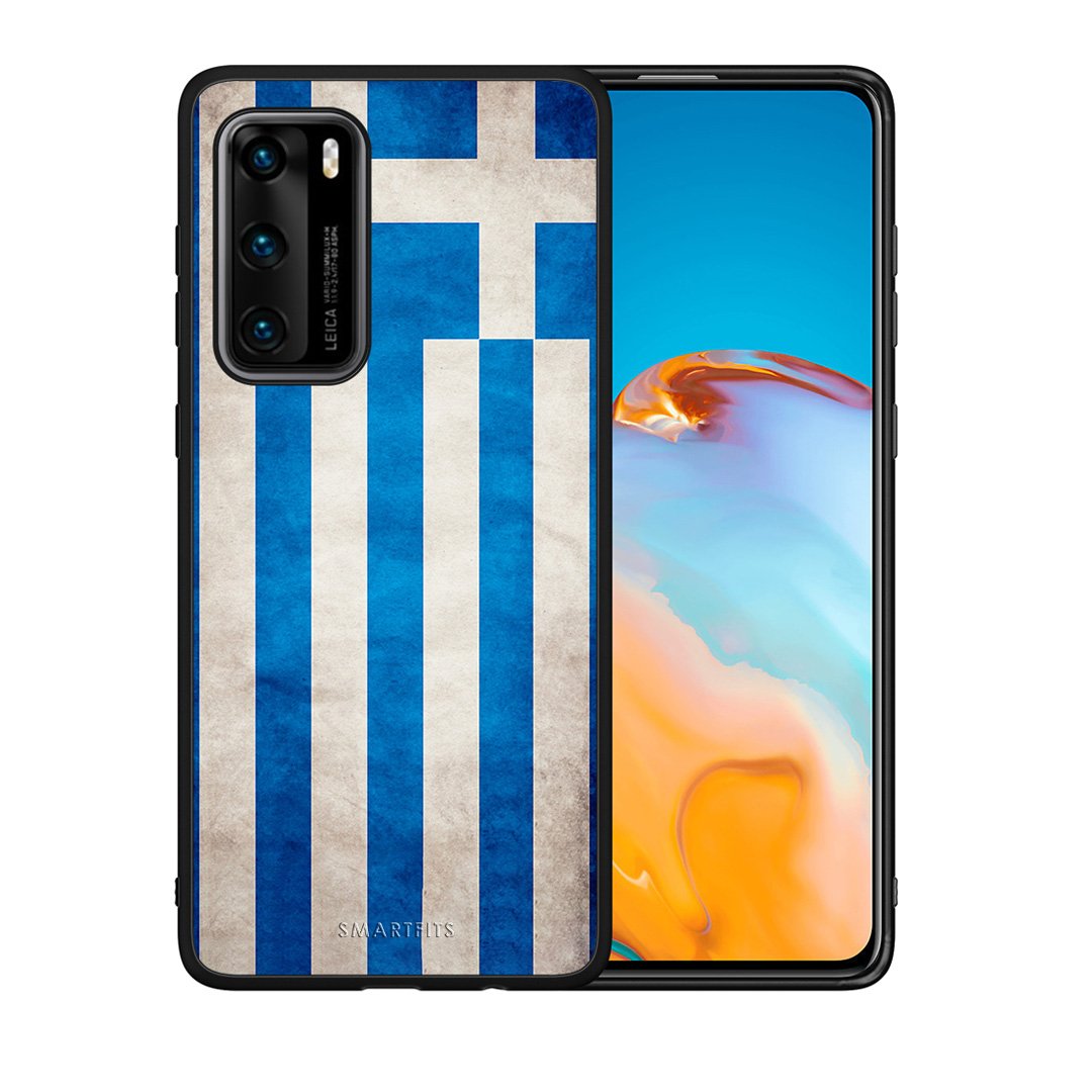 Θήκη Huawei P40 Greek Flag από τη Smartfits με σχέδιο στο πίσω μέρος και μαύρο περίβλημα | Huawei P40 Greek Flag case with colorful back and black bezels