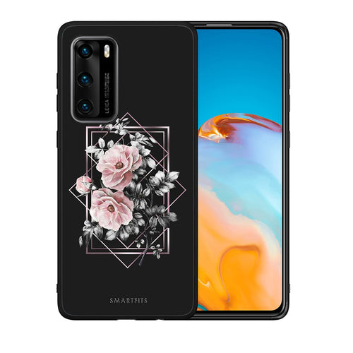 Θήκη Huawei P40 Frame Flower από τη Smartfits με σχέδιο στο πίσω μέρος και μαύρο περίβλημα | Huawei P40 Frame Flower case with colorful back and black bezels