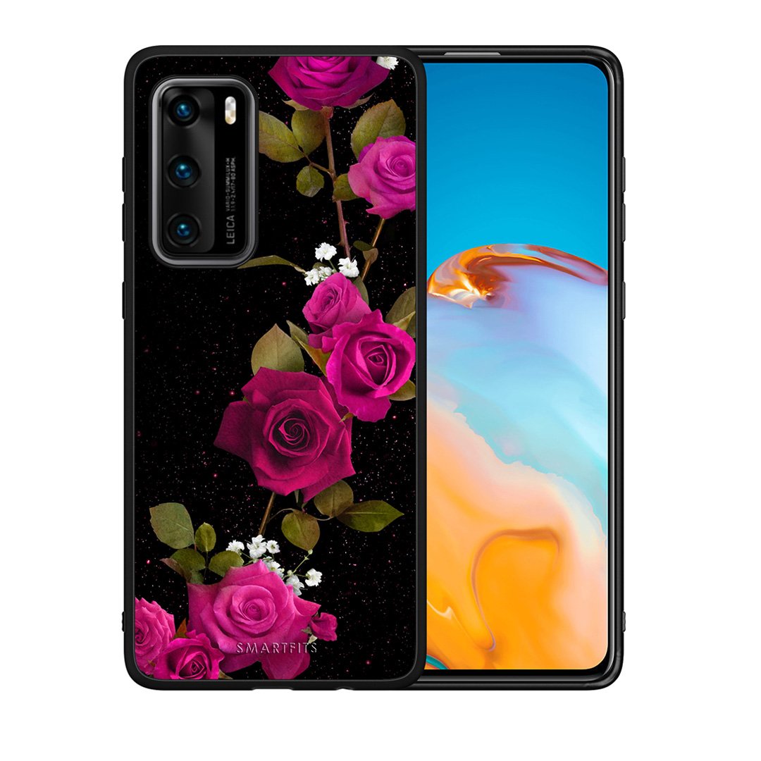 Θήκη Huawei P40 Red Roses Flower από τη Smartfits με σχέδιο στο πίσω μέρος και μαύρο περίβλημα | Huawei P40 Red Roses Flower case with colorful back and black bezels