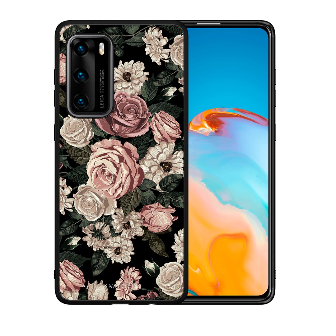 Θήκη Huawei P40 Wild Roses Flower από τη Smartfits με σχέδιο στο πίσω μέρος και μαύρο περίβλημα | Huawei P40 Wild Roses Flower case with colorful back and black bezels