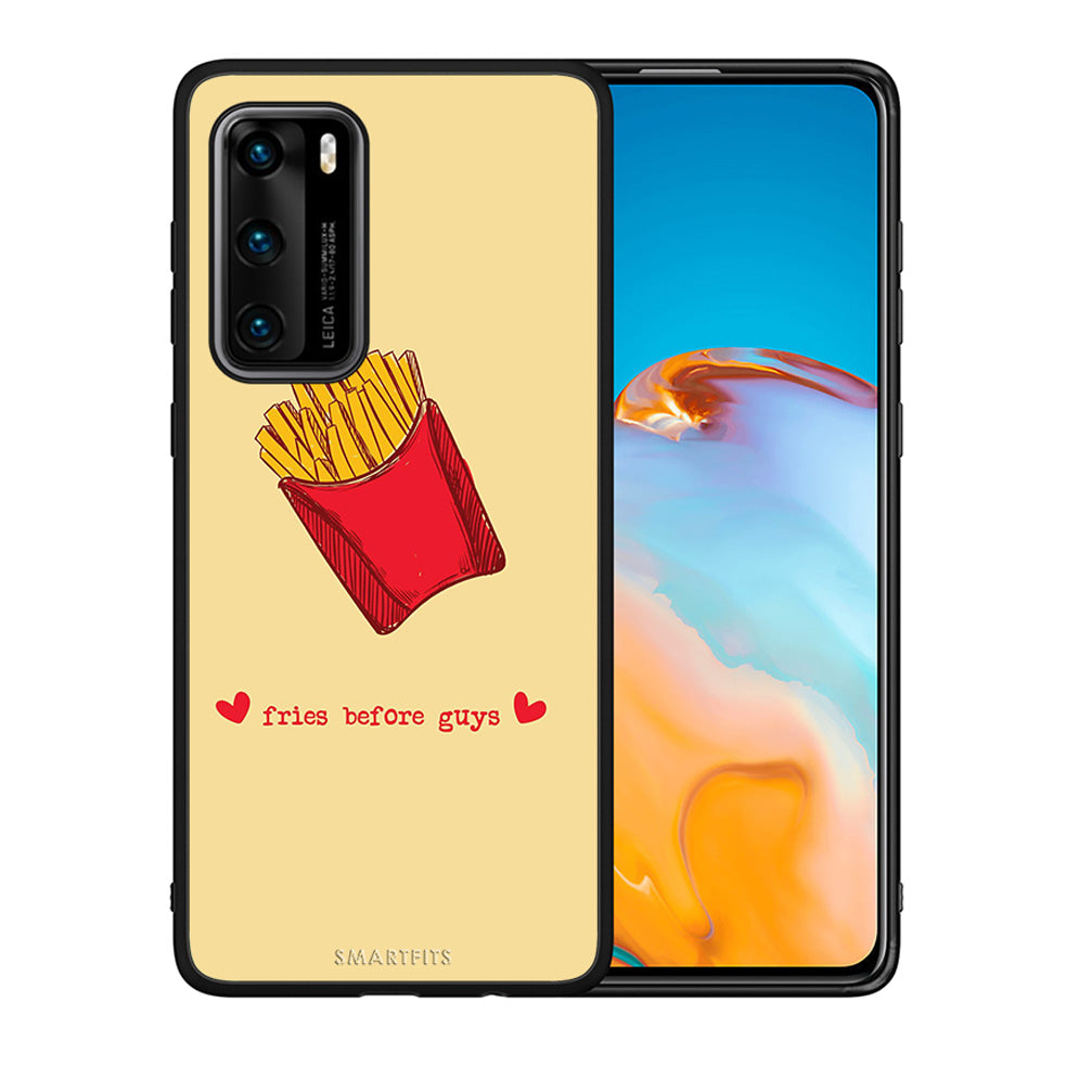 Θήκη Αγίου Βαλεντίνου Huawei P40 Fries Before Guys από τη Smartfits με σχέδιο στο πίσω μέρος και μαύρο περίβλημα | Huawei P40 Fries Before Guys case with colorful back and black bezels
