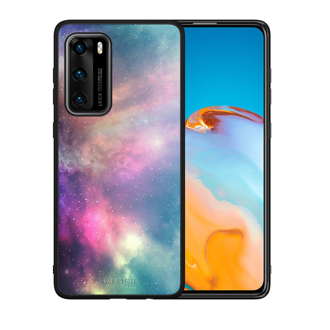 Θήκη Huawei P40 Rainbow Galaxy από τη Smartfits με σχέδιο στο πίσω μέρος και μαύρο περίβλημα | Huawei P40 Rainbow Galaxy case with colorful back and black bezels