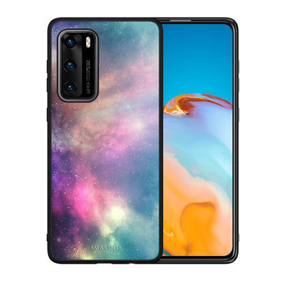 Θήκη Huawei P40 Rainbow Galaxy από τη Smartfits με σχέδιο στο πίσω μέρος και μαύρο περίβλημα | Huawei P40 Rainbow Galaxy case with colorful back and black bezels