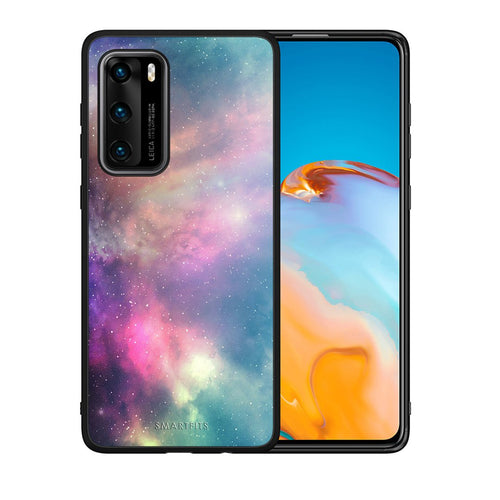 Θήκη Huawei P40 Rainbow Galaxy από τη Smartfits με σχέδιο στο πίσω μέρος και μαύρο περίβλημα | Huawei P40 Rainbow Galaxy case with colorful back and black bezels