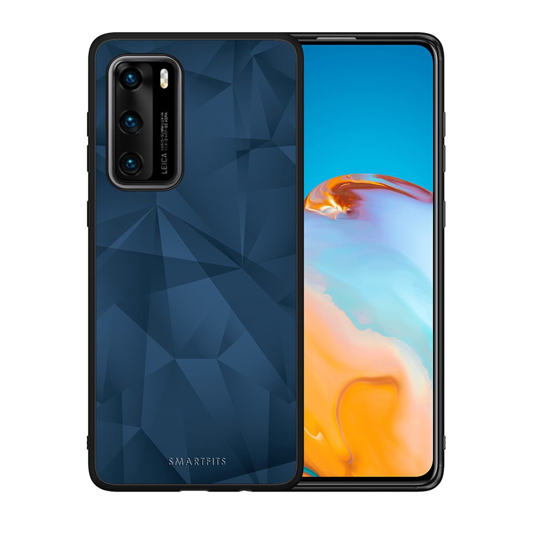 Θήκη Huawei P40 Blue Abstract Geometric από τη Smartfits με σχέδιο στο πίσω μέρος και μαύρο περίβλημα | Huawei P40 Blue Abstract Geometric case with colorful back and black bezels