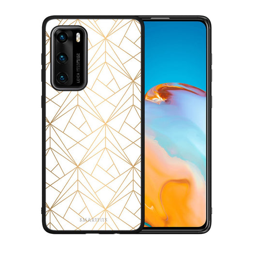 Θήκη Huawei P40 Luxury White Geometric από τη Smartfits με σχέδιο στο πίσω μέρος και μαύρο περίβλημα | Huawei P40 Luxury White Geometric case with colorful back and black bezels