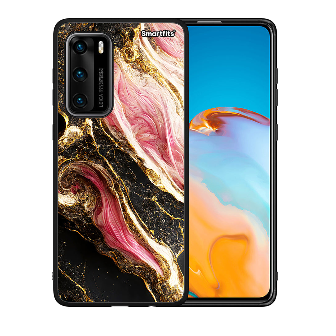 Θήκη Huawei P40 Glamorous Pink Marble από τη Smartfits με σχέδιο στο πίσω μέρος και μαύρο περίβλημα | Huawei P40 Glamorous Pink Marble case with colorful back and black bezels