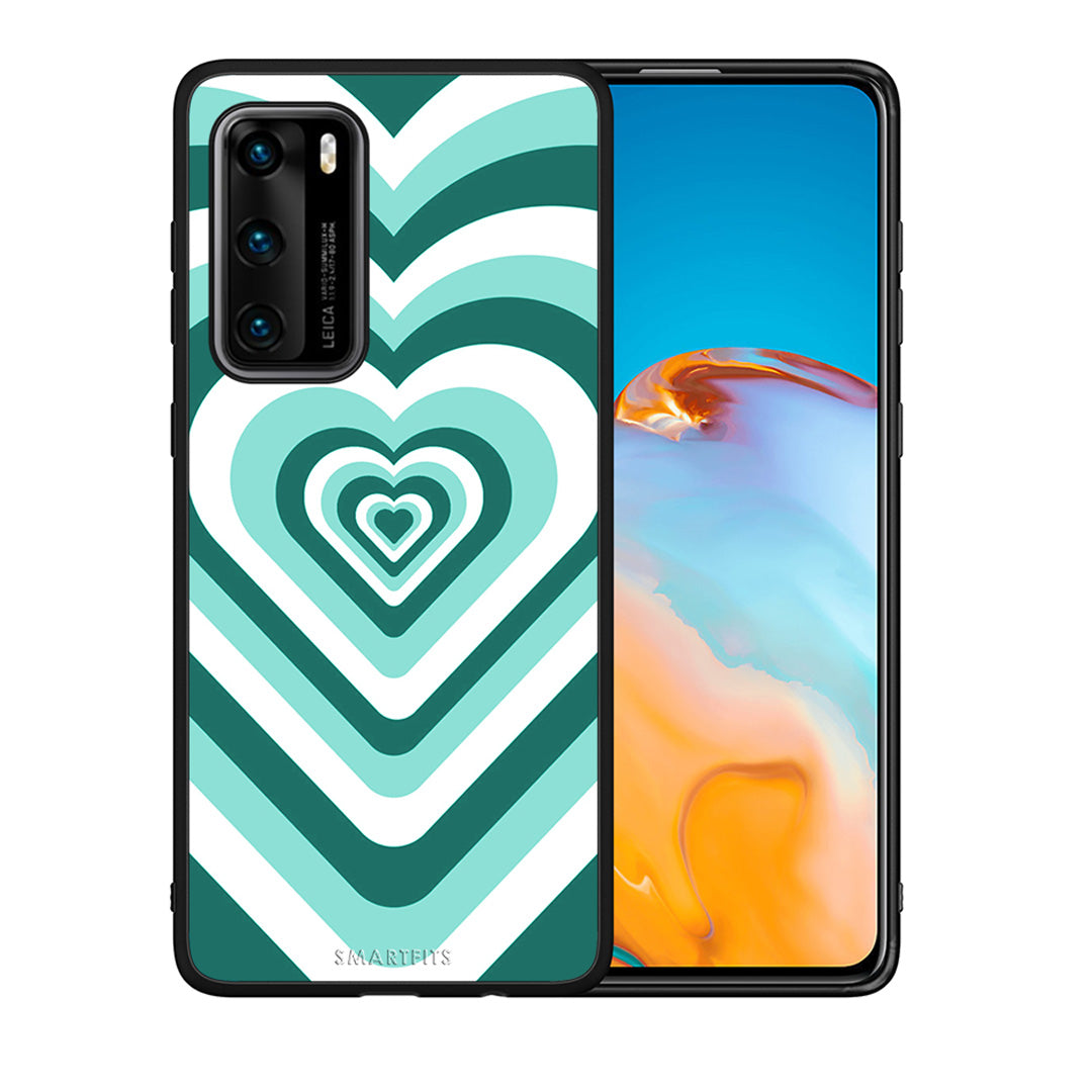Θήκη Huawei P40 Green Hearts από τη Smartfits με σχέδιο στο πίσω μέρος και μαύρο περίβλημα | Huawei P40 Green Hearts case with colorful back and black bezels