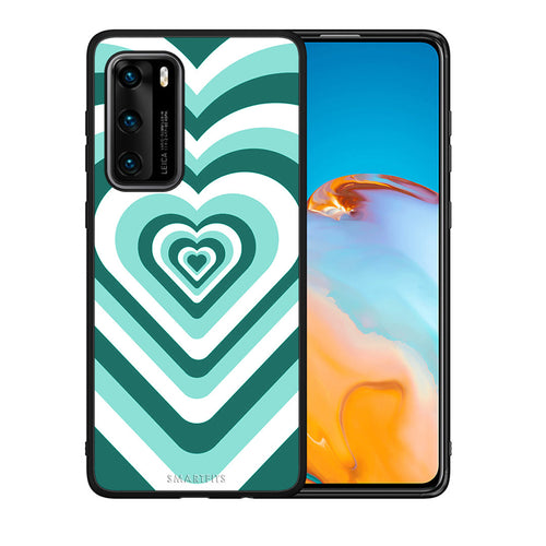 Θήκη Huawei P40 Green Hearts από τη Smartfits με σχέδιο στο πίσω μέρος και μαύρο περίβλημα | Huawei P40 Green Hearts case with colorful back and black bezels