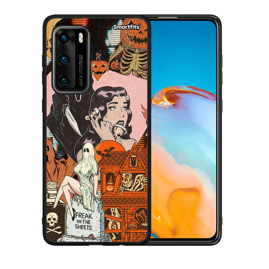 Θήκη Huawei P40 Halloween Collage από τη Smartfits με σχέδιο στο πίσω μέρος και μαύρο περίβλημα | Huawei P40 Halloween Collage case with colorful back and black bezels