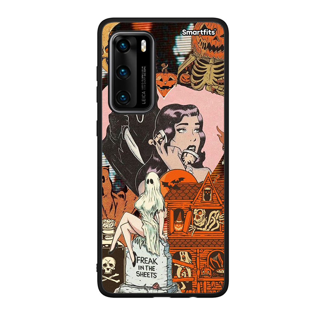 Huawei P40 Halloween Collage Θήκη από τη Smartfits με σχέδιο στο πίσω μέρος και μαύρο περίβλημα | Smartphone case with colorful back and black bezels by Smartfits