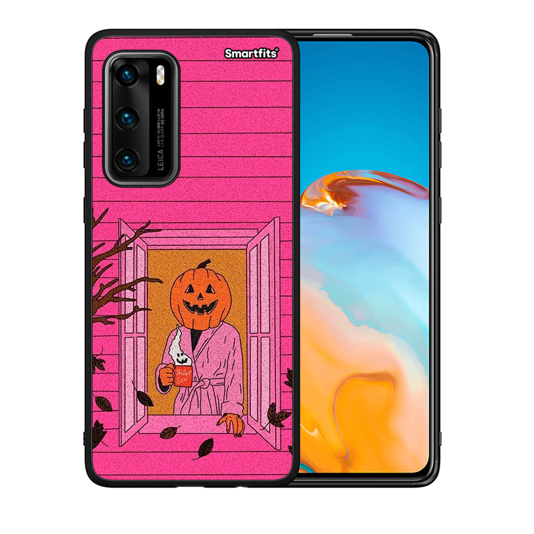 Θήκη Huawei P40 Halloween Pumpkin Lady από τη Smartfits με σχέδιο στο πίσω μέρος και μαύρο περίβλημα | Huawei P40 Halloween Pumpkin Lady case with colorful back and black bezels