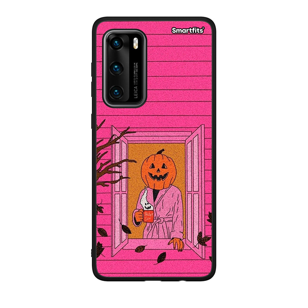 Huawei P40 Halloween Pumpkin Lady Θήκη από τη Smartfits με σχέδιο στο πίσω μέρος και μαύρο περίβλημα | Smartphone case with colorful back and black bezels by Smartfits