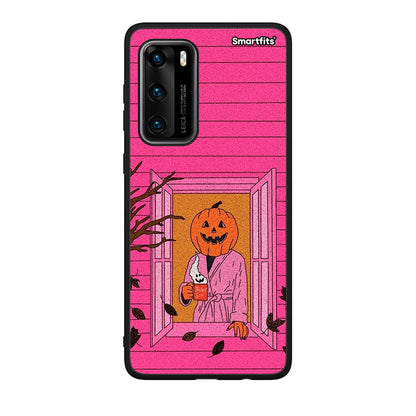 Huawei P40 Halloween Pumpkin Lady Θήκη από τη Smartfits με σχέδιο στο πίσω μέρος και μαύρο περίβλημα | Smartphone case with colorful back and black bezels by Smartfits