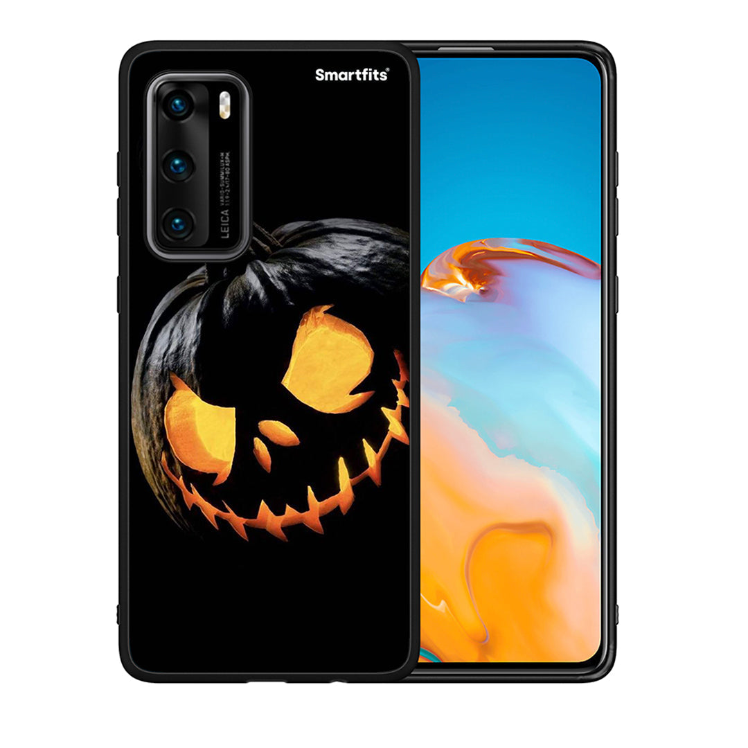 Θήκη Huawei P40 Halloween Scary Pumpkin από τη Smartfits με σχέδιο στο πίσω μέρος και μαύρο περίβλημα | Huawei P40 Halloween Scary Pumpkin case with colorful back and black bezels