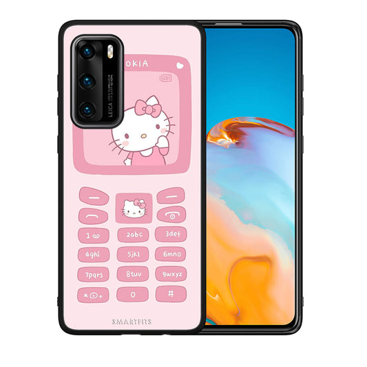 Θήκη Αγίου Βαλεντίνου Huawei P40 Hello Kitten από τη Smartfits με σχέδιο στο πίσω μέρος και μαύρο περίβλημα | Huawei P40 Hello Kitten case with colorful back and black bezels
