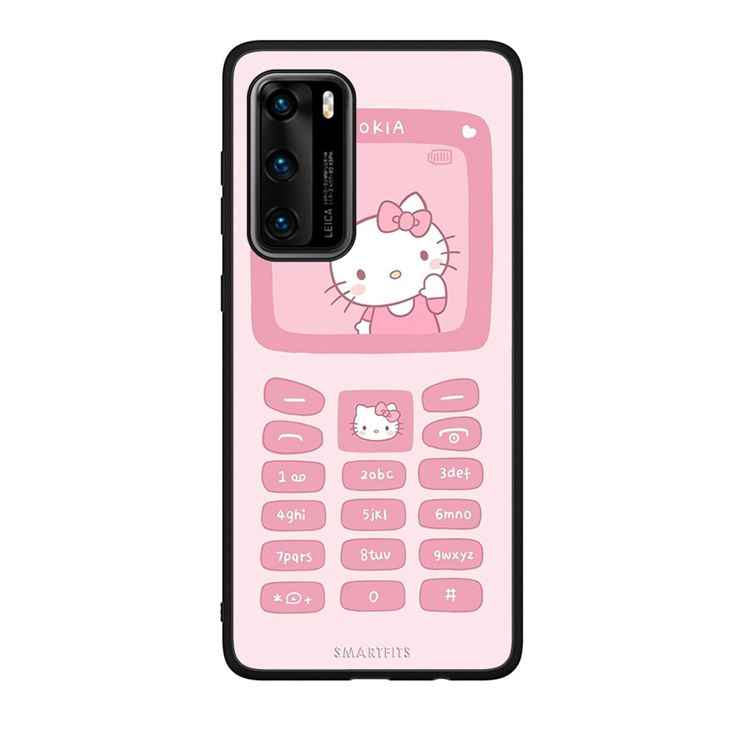 Huawei P40 Hello Kitten Θήκη Αγίου Βαλεντίνου από τη Smartfits με σχέδιο στο πίσω μέρος και μαύρο περίβλημα | Smartphone case with colorful back and black bezels by Smartfits