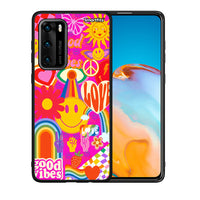 Thumbnail for Θήκη Huawei P40 Hippie Love από τη Smartfits με σχέδιο στο πίσω μέρος και μαύρο περίβλημα | Huawei P40 Hippie Love case with colorful back and black bezels