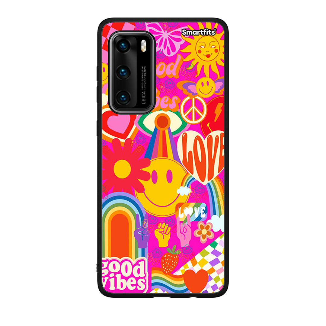 Huawei P40 Hippie Love θήκη από τη Smartfits με σχέδιο στο πίσω μέρος και μαύρο περίβλημα | Smartphone case with colorful back and black bezels by Smartfits