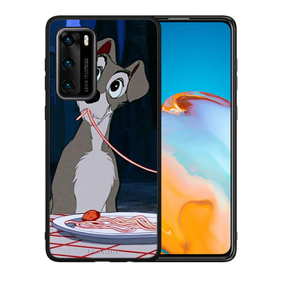 Θήκη Αγίου Βαλεντίνου Huawei P40 Lady And Tramp 1 από τη Smartfits με σχέδιο στο πίσω μέρος και μαύρο περίβλημα | Huawei P40 Lady And Tramp 1 case with colorful back and black bezels