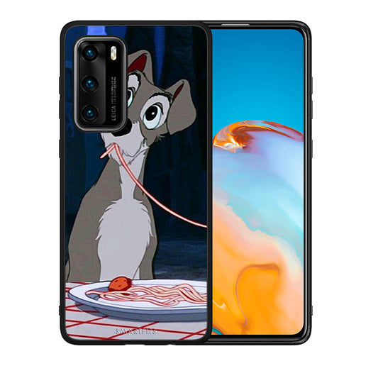 Θήκη Αγίου Βαλεντίνου Huawei P40 Lady And Tramp 1 από τη Smartfits με σχέδιο στο πίσω μέρος και μαύρο περίβλημα | Huawei P40 Lady And Tramp 1 case with colorful back and black bezels